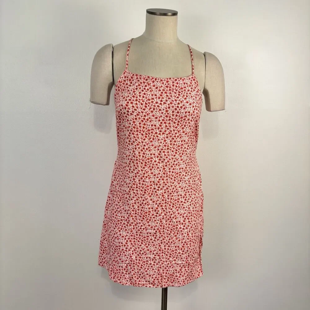 Altar'd State Womens M Red White Ditsy Floral Spaghetti Strap Mini Dress Cottage